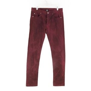 McQ Alexander McQueen Grunge Red Crinkle Effect Distressed Slim Denim Jeans